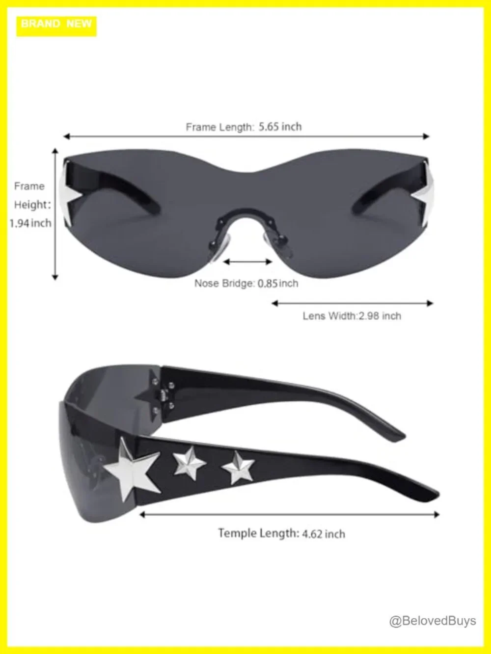 Rimless Y2K Star Wrap Around Sunglasses Shield Shades UV400